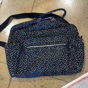BLACK AND WHITE POLKA DOT DUFFLE BAG